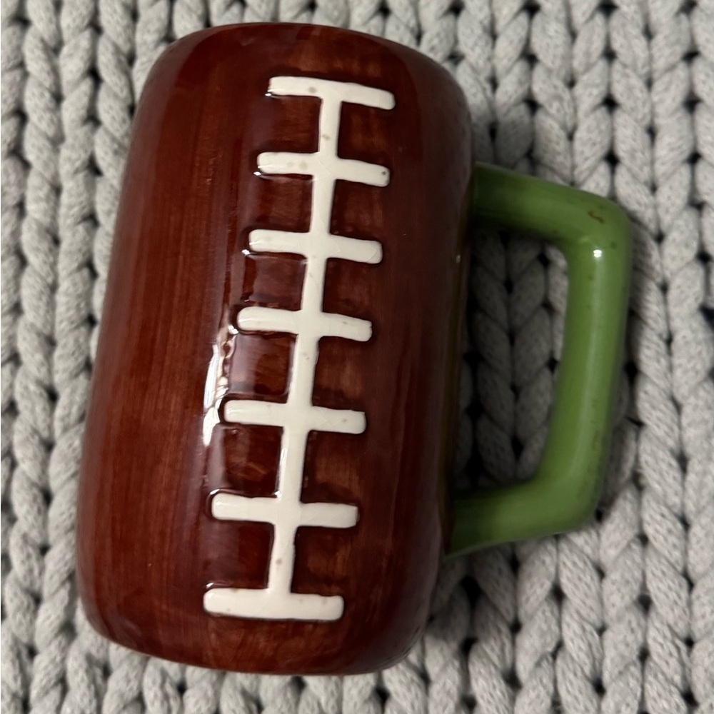 Football Themed Mug with Green Handle